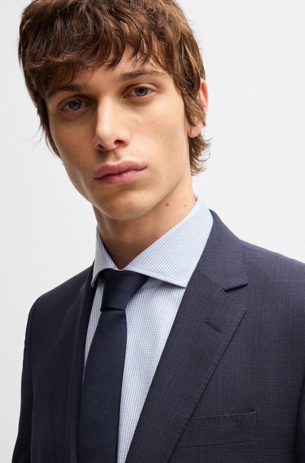 BOSS - Slim-fit suit in micro-patterned stretch cloth - Dark Blue Product Image