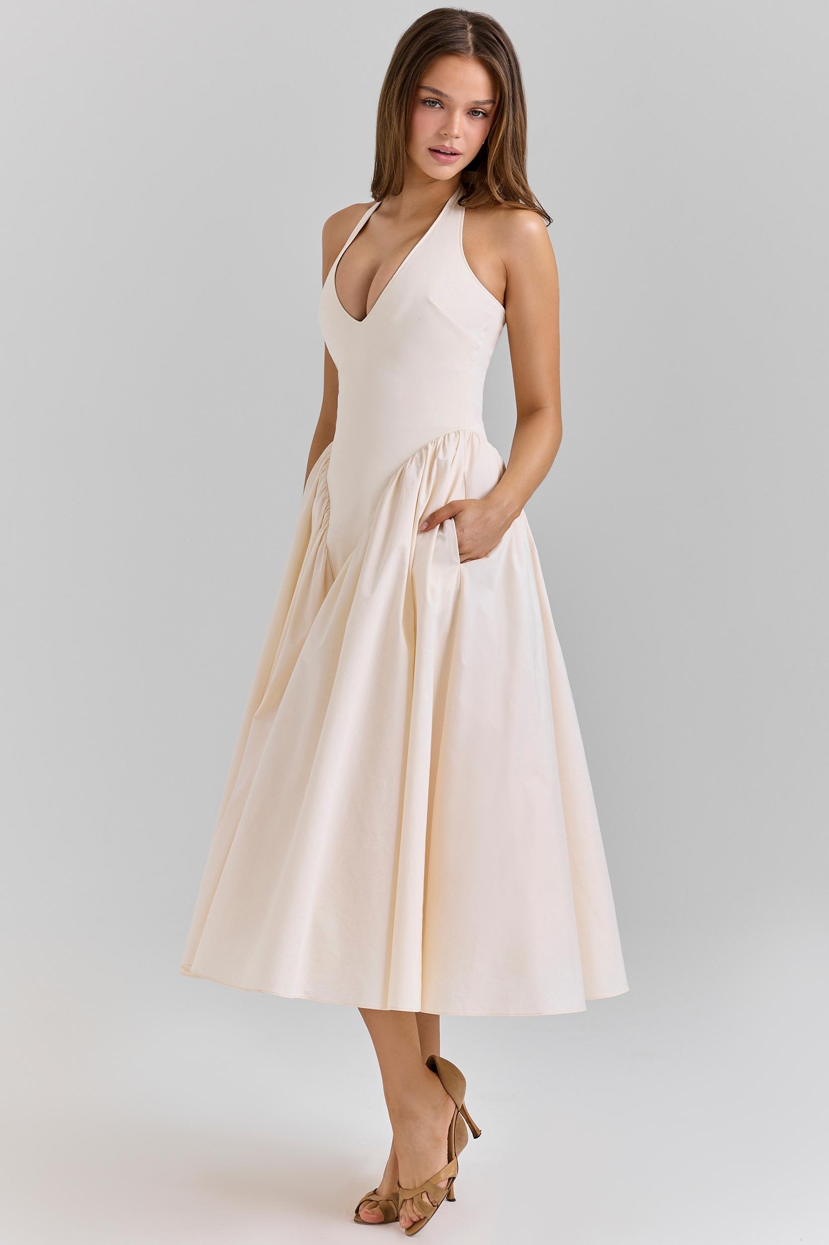 Marilyn  ecru stretch cotton midi sundress Product Image