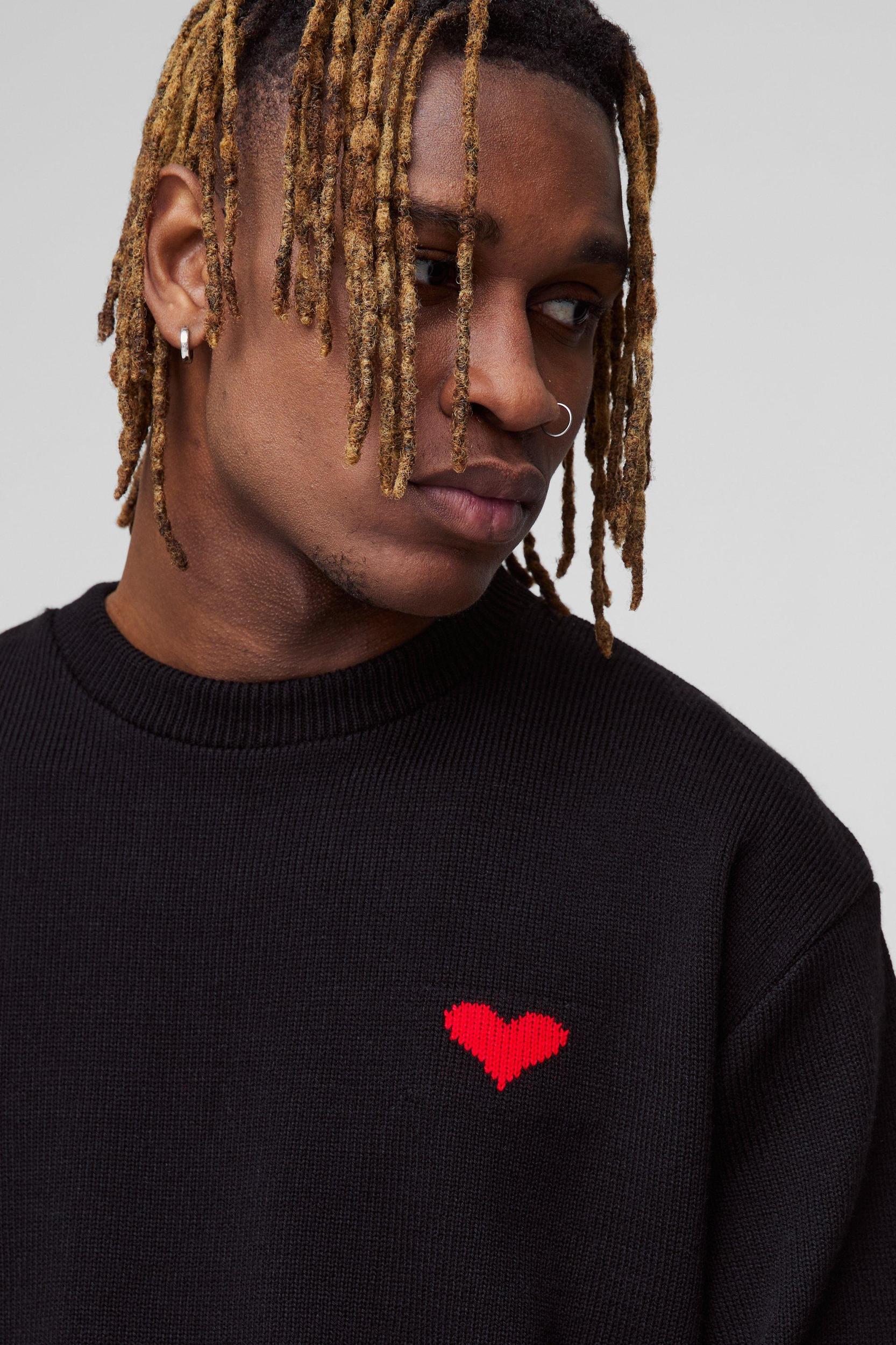 Tall Oversized Boxy Heart Sweater | boohooMAN USA Product Image