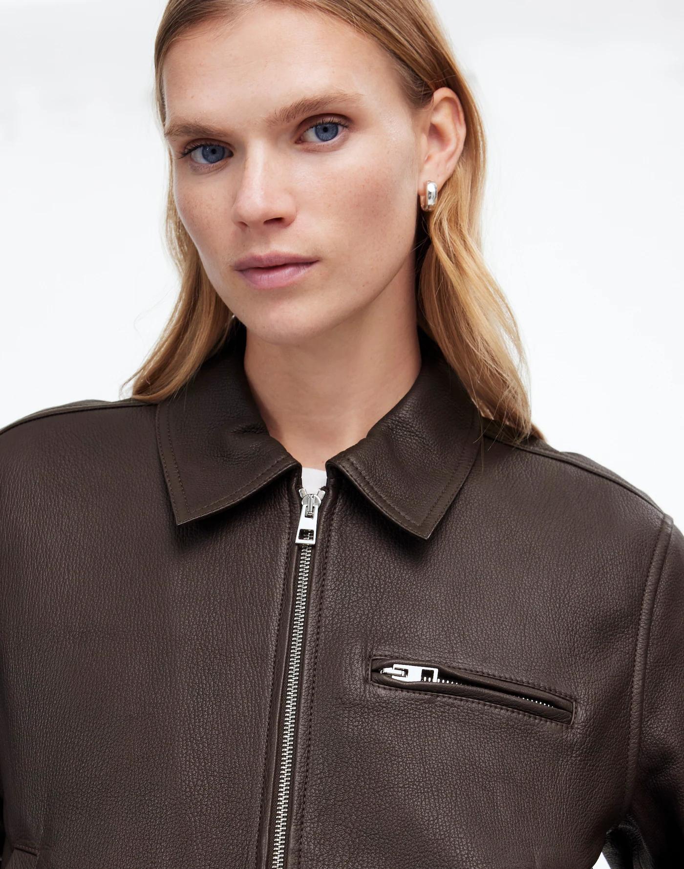 Relaxed Leather Bomber Jacket Product Image