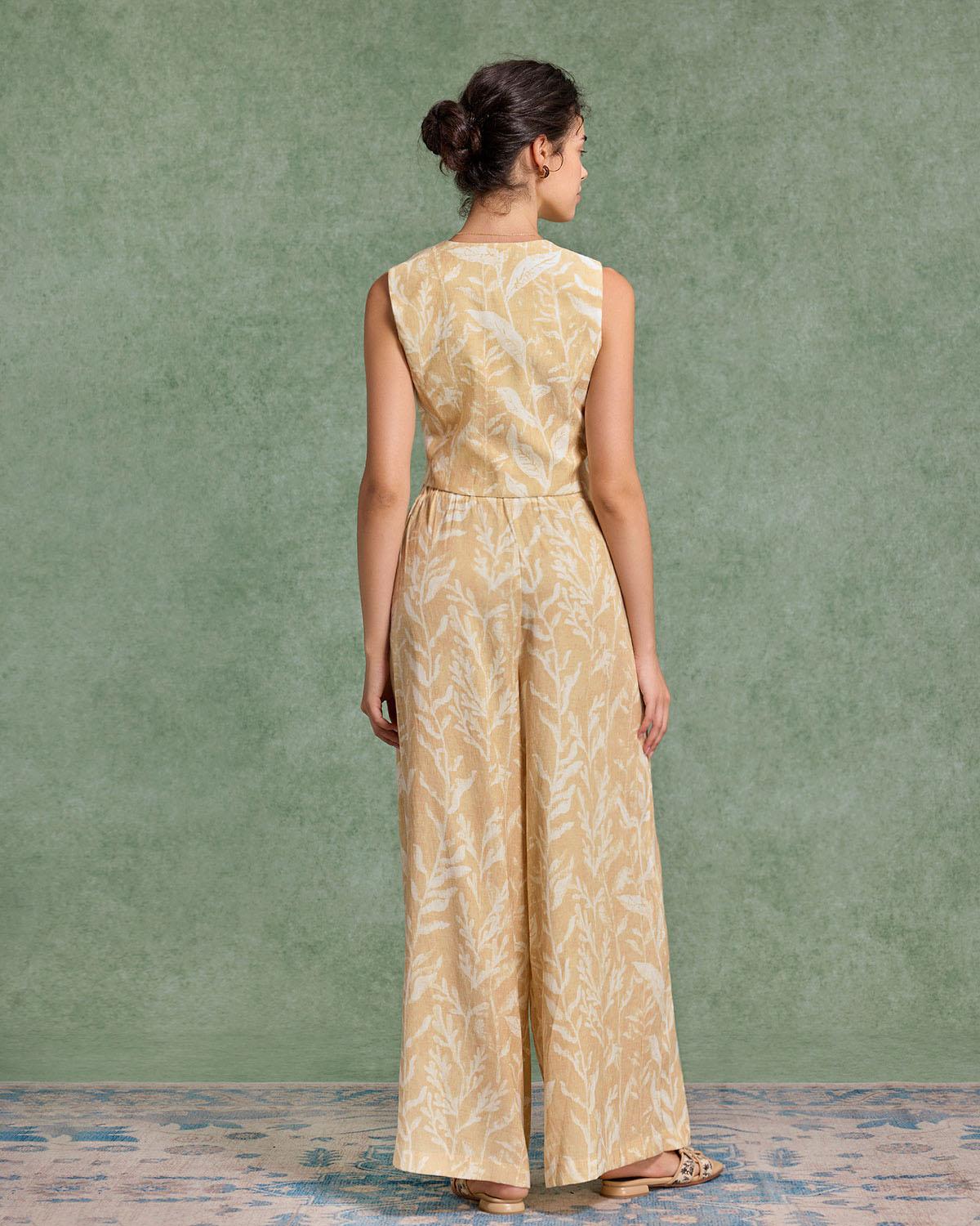 Yellow Floral Wide Leg Pants Product Image