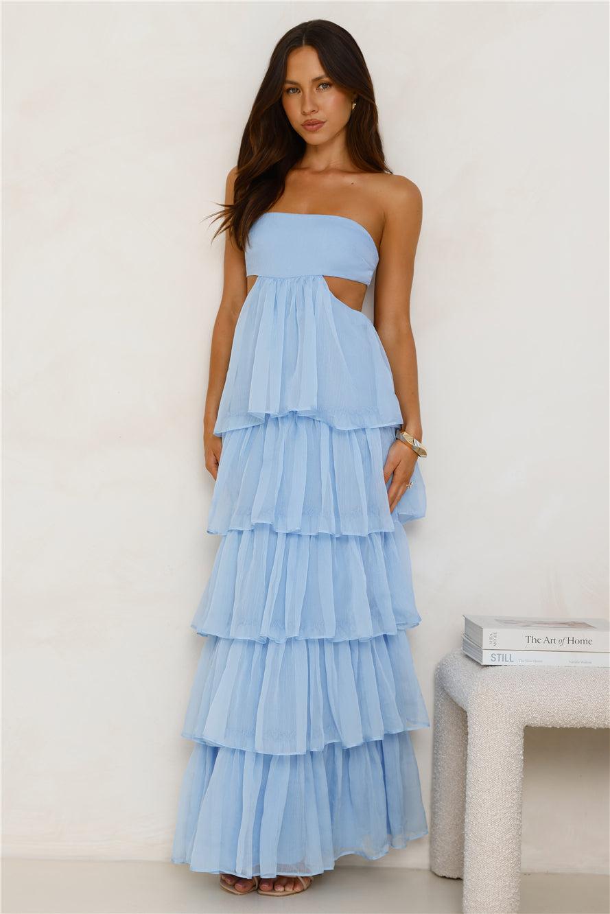 Luxe Mode Strapless Maxi Dress Blue Product Image