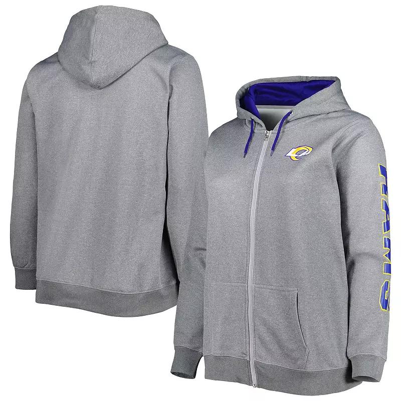 Women's Heather Charcoal Los Angeles Rams Plus Size Fleece Full-Zip Hoodie Jacket, Size: 2XL Product Image