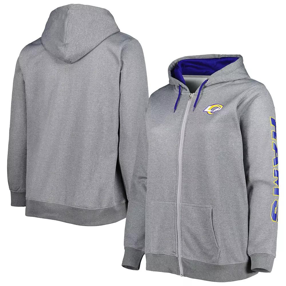 Women's Heather Charcoal Los Angeles Rams Plus Size Fleece Full-Zip Hoodie Jacket, Size: 2XL Product Image