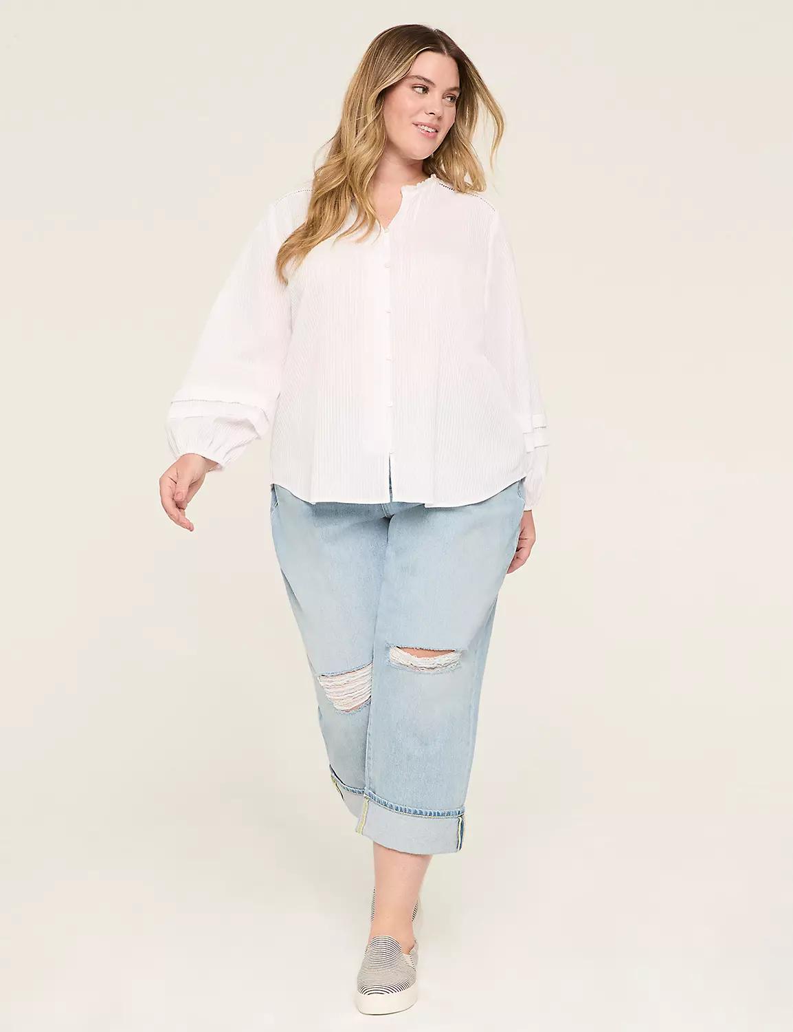 Clip Dot Detail Rib Button-Down Blouse Product Image