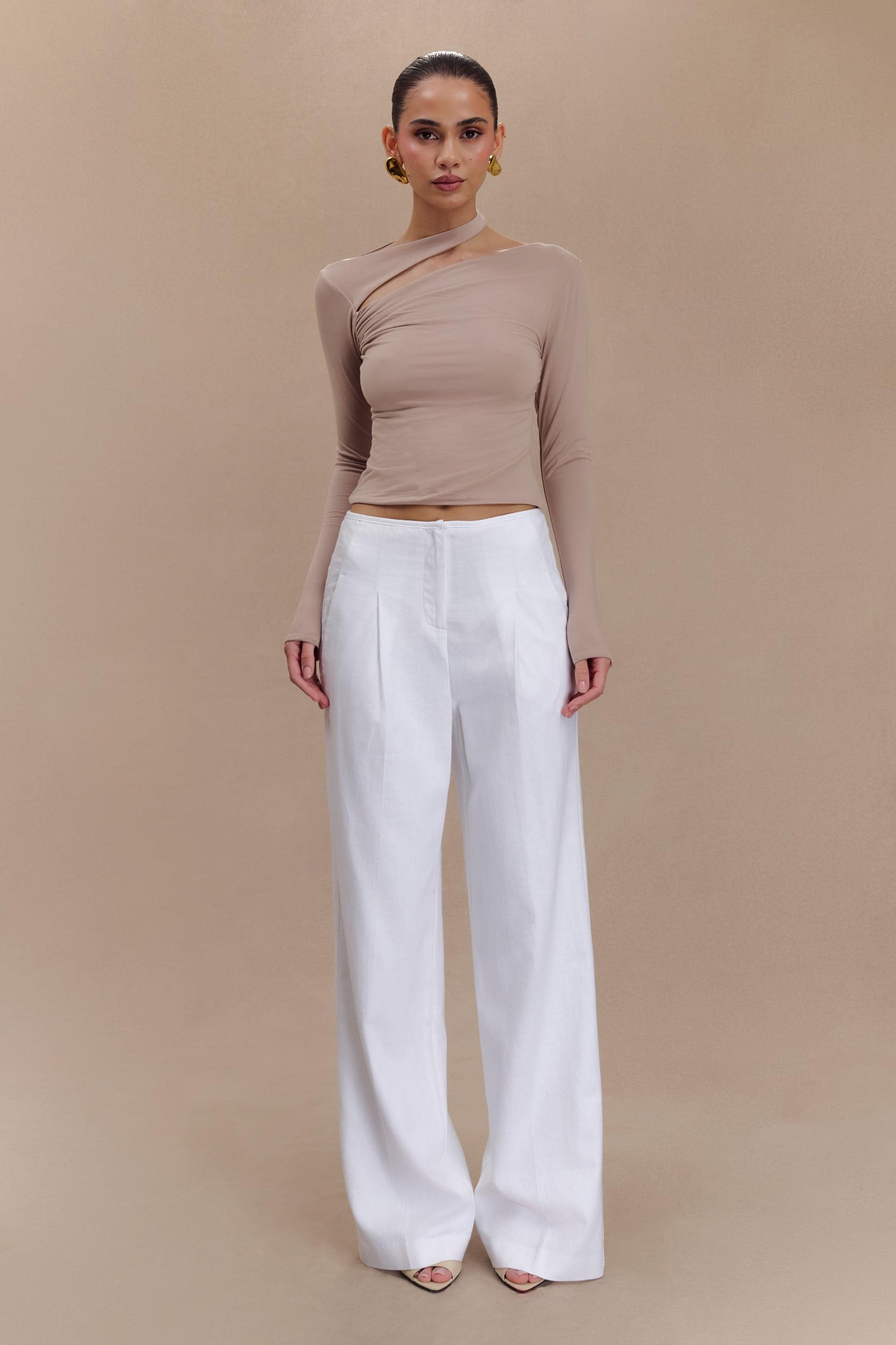 Sasha Modal Long Sleeve Top With Cut Out - Mushroom Product Image