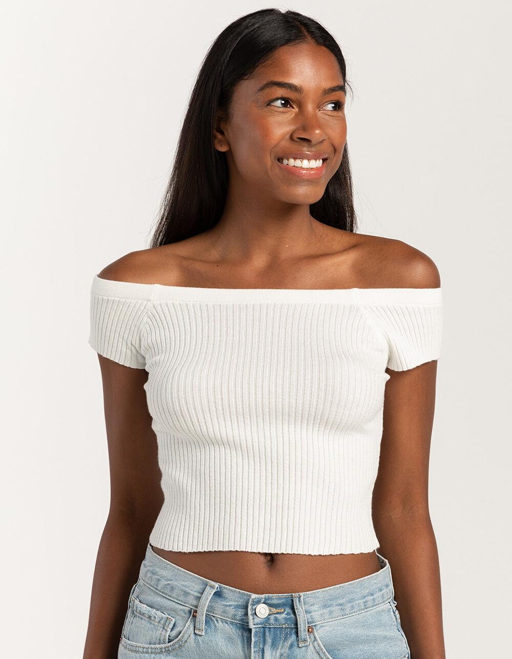 FULL TILT Off The Shoulder Rib Womens Top - WHITE Product Image