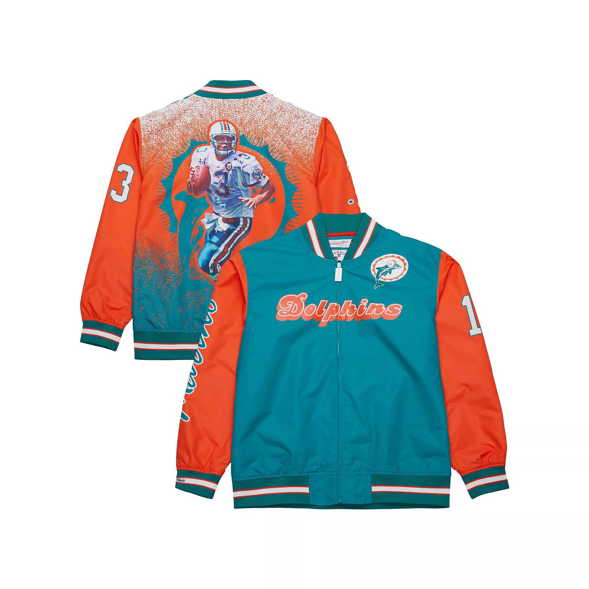 Men's Mitchell & Ness Dan Marino Aqua Miami Dolphins Retired Player Graphic Full-Zip Satin Jacket,  Product Image