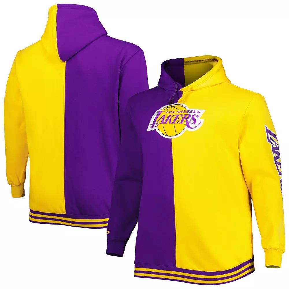 Men's Mitchell & Ness Purple/Gold Los Angeles Lakers Big & Tall Hardwood Classics Split Pullover Hoodie, Size: 2XB Product Image