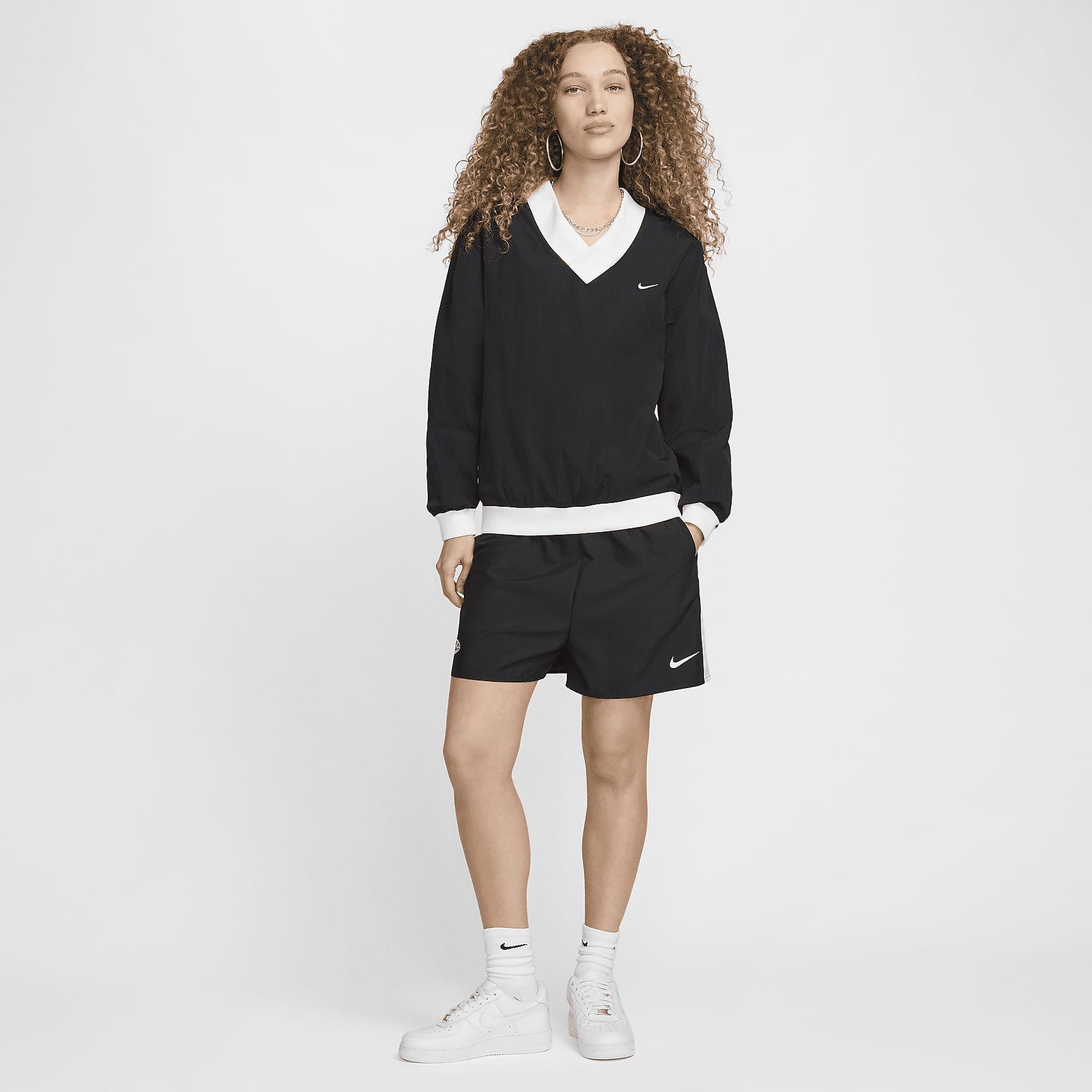 Womens Nike Sportswear Essential Loose UV Woven Long-Sleeve V-Neck Top | FV7649-010 Product Image