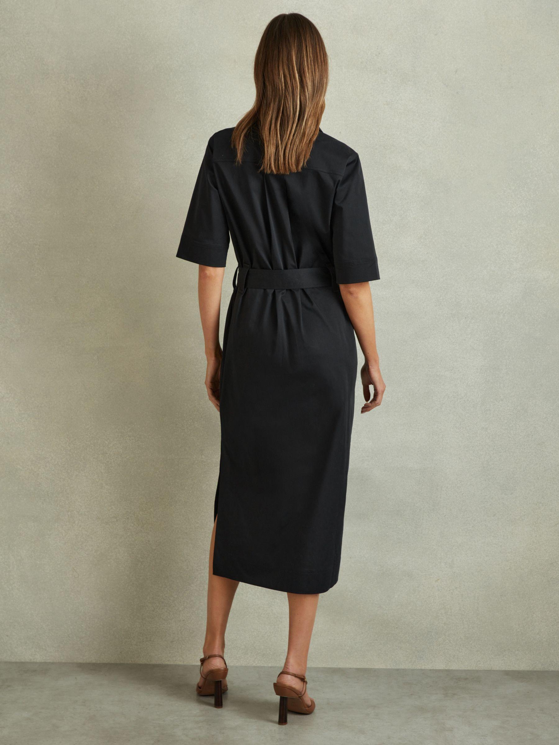 Cotton Blend Utility Belted Midi Dress in Black Product Image
