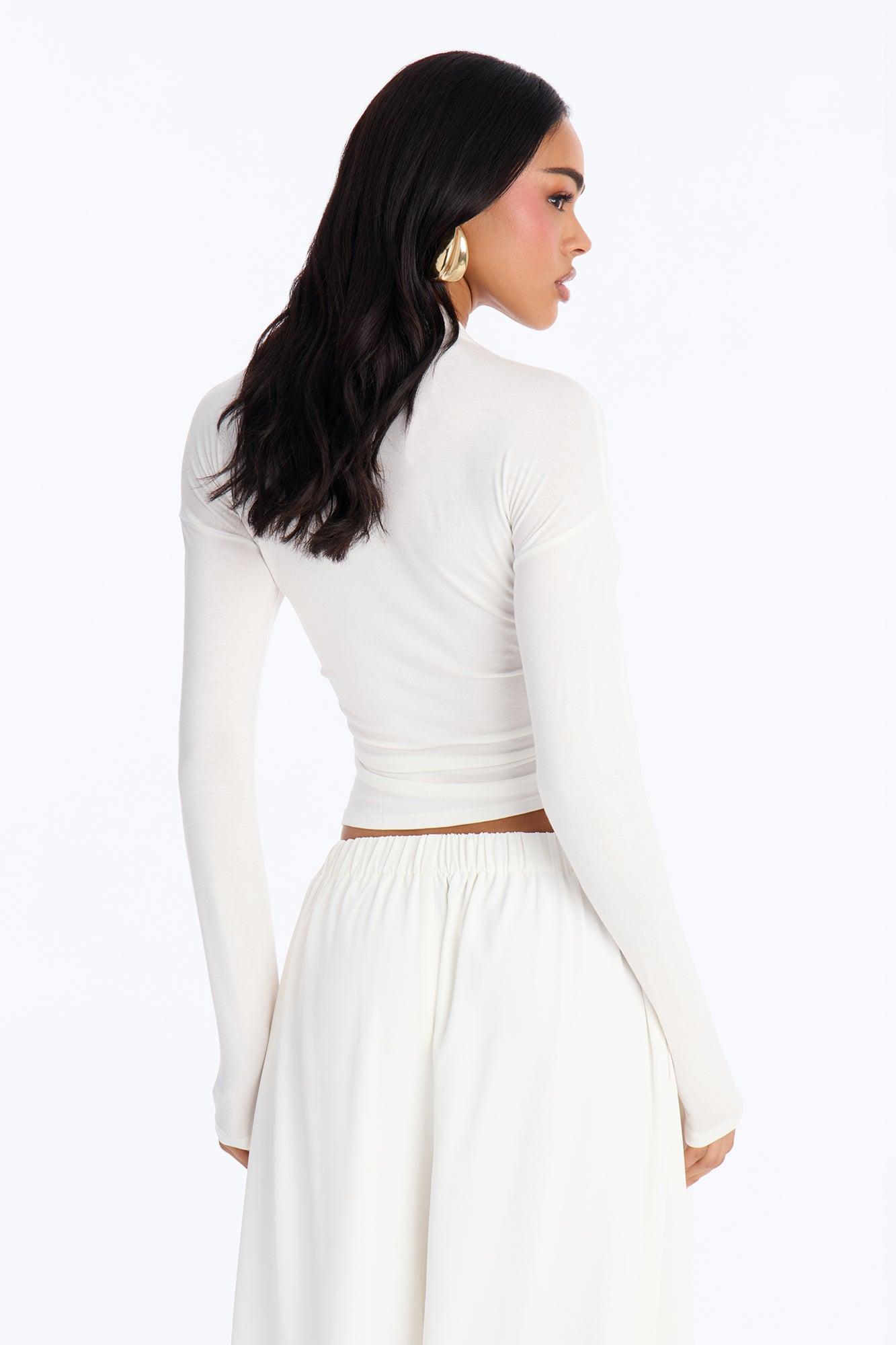 Pin Me Asymmetrical Neck Long Sleeve Top - White Female Product Image