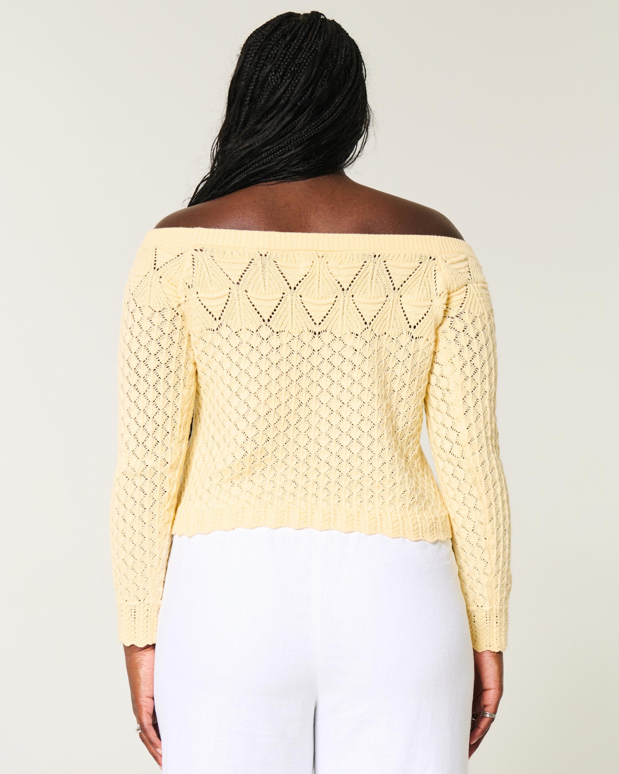 Stitchy Crochet-Style Off-the-Shoulder Sweater Product Image