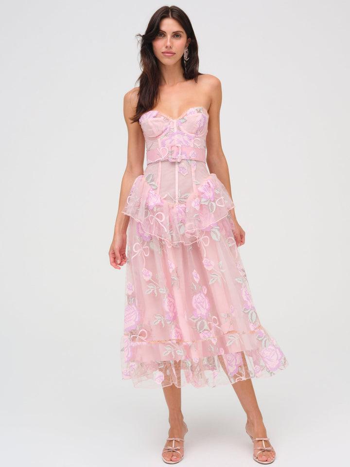 Emmeline Embroidery Midi Dress — Pink Product Image