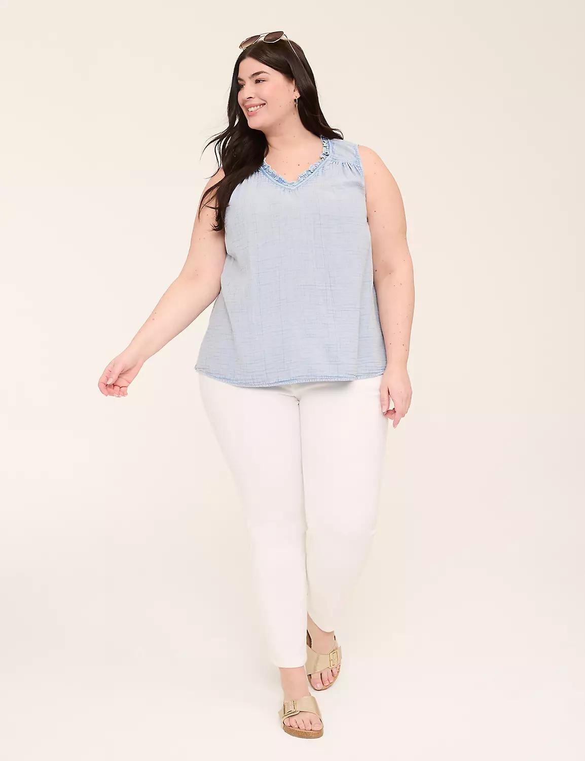 Gauze Notch-Neck Popover Tank Product Image