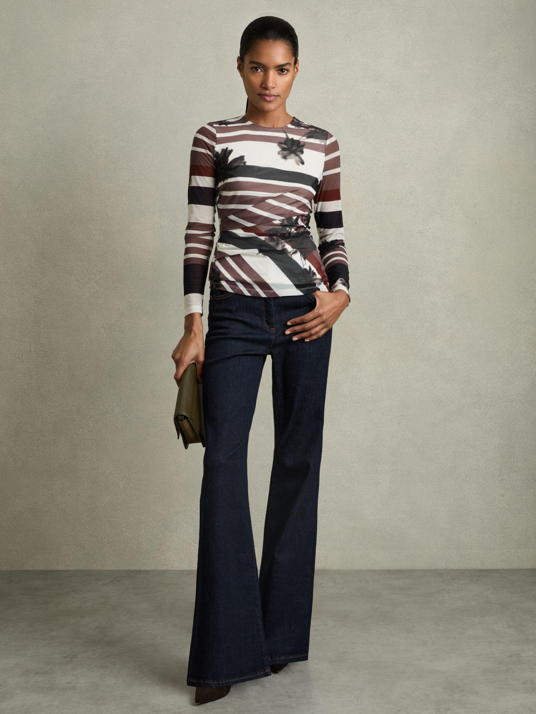 Ruched Abstract Stripe Top in Burgundy Product Image