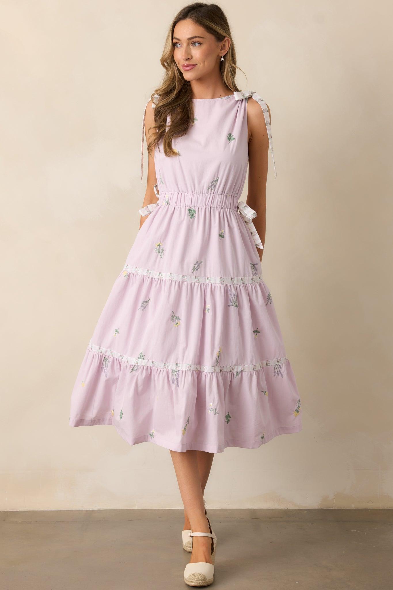 Morning Market Cotton Lavender Floral Midi Dress Product Image