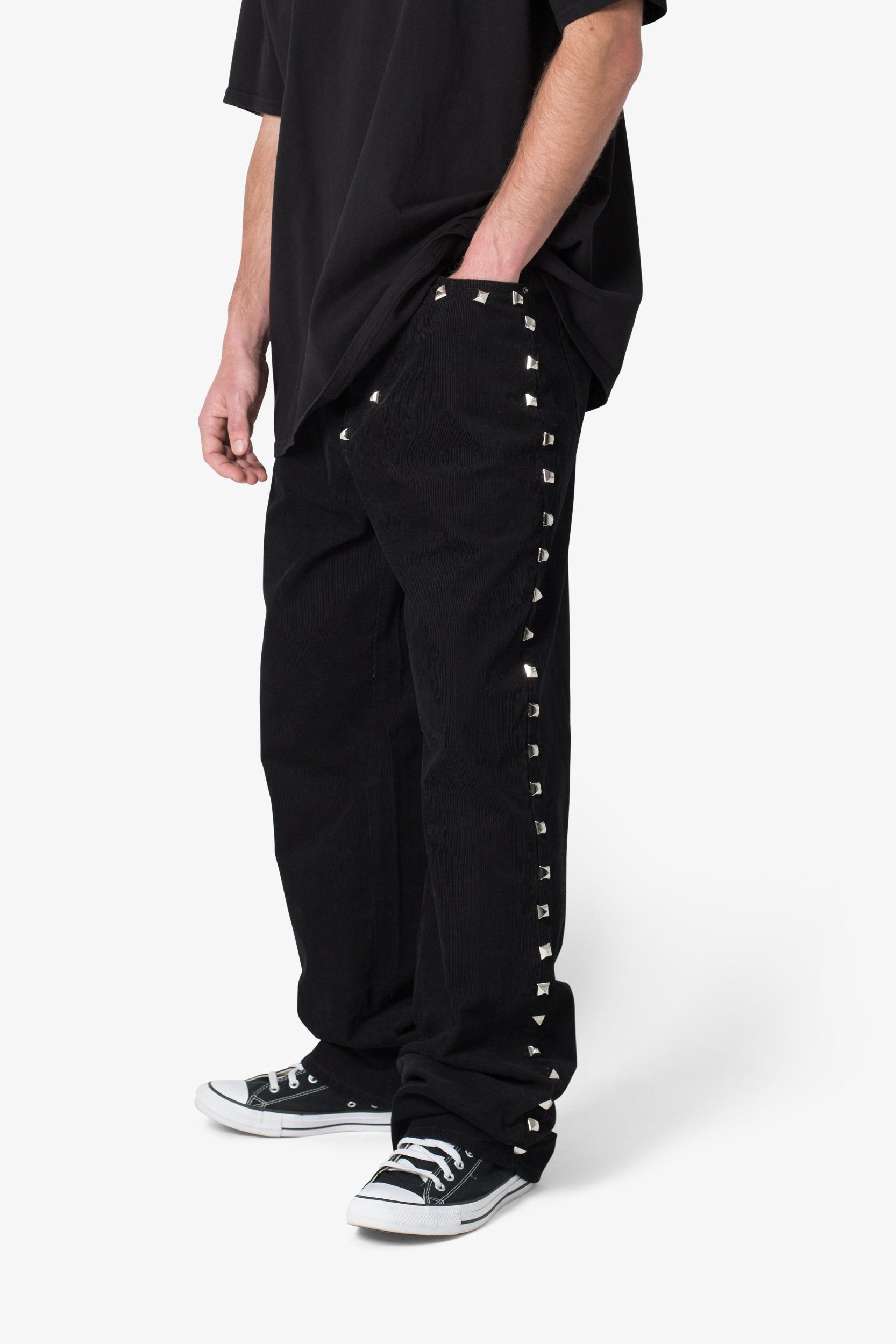 Ultra Baggy Studded Corduroy Pants - Black Product Image