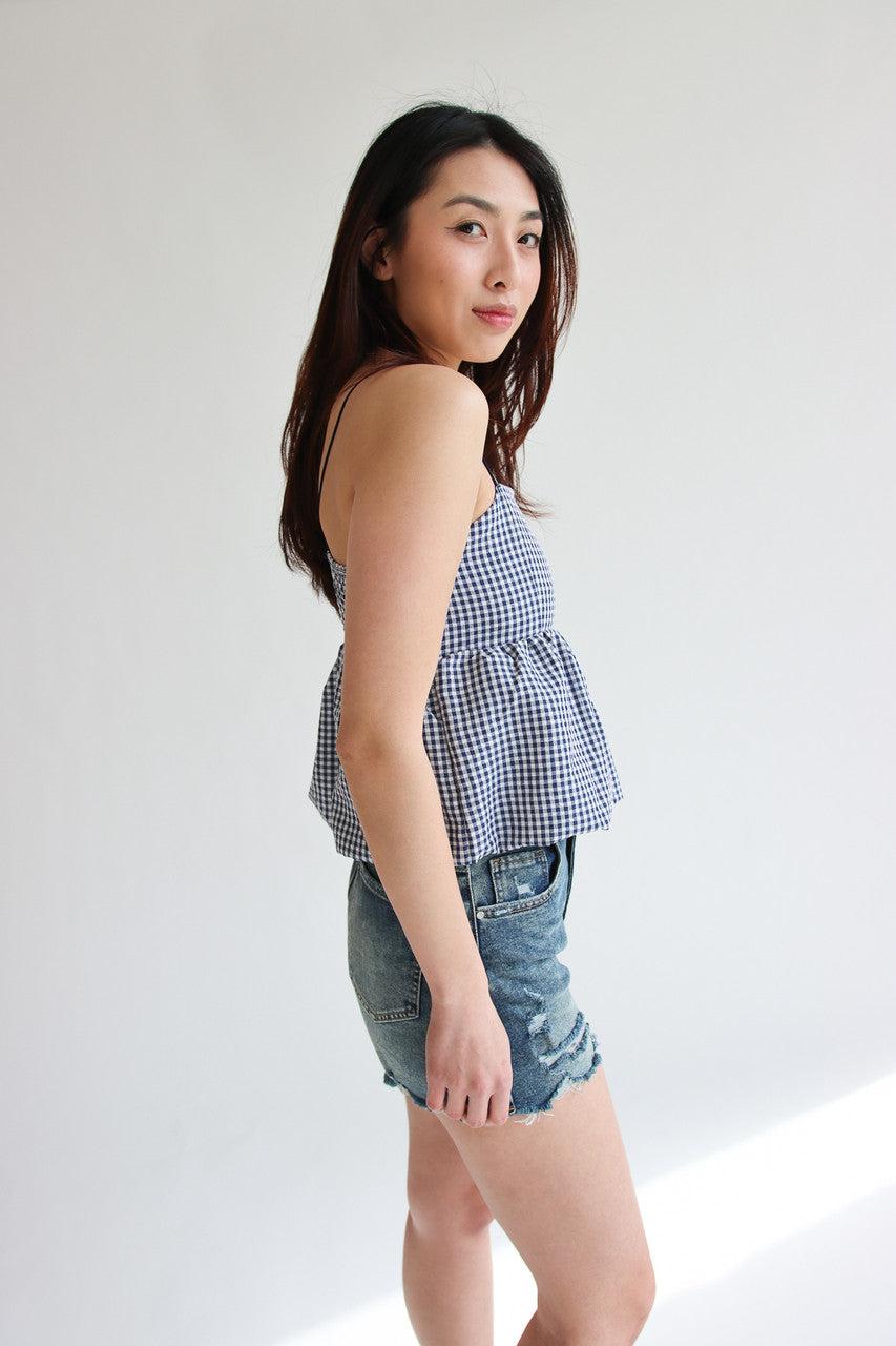 Gingham Peplum Bubble Hem Tank Top Product Image