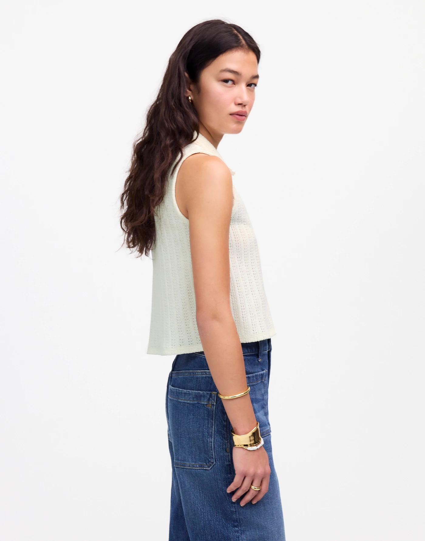 Crochet-Knit V-Neck Sweater Vest Product Image