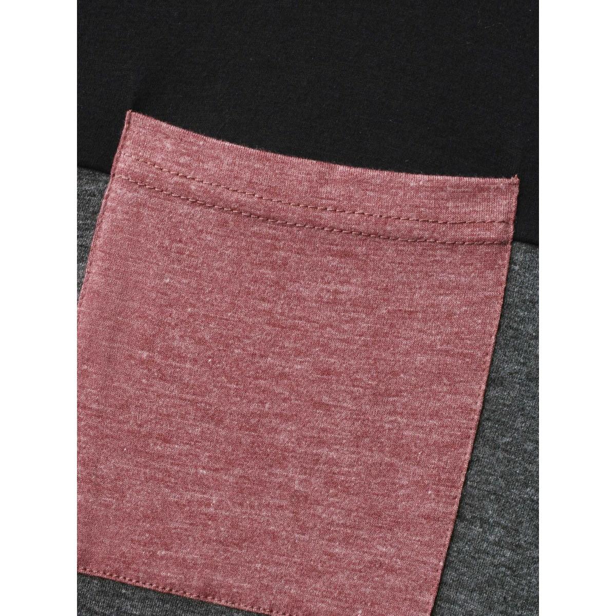 Plus Size Color Block Chest Pocket Round Neck T-Shirt Multicolor Women Casual Contrast Boat Neck Loose Everyday T-shirts BloomChic 18-20/2X Product Image