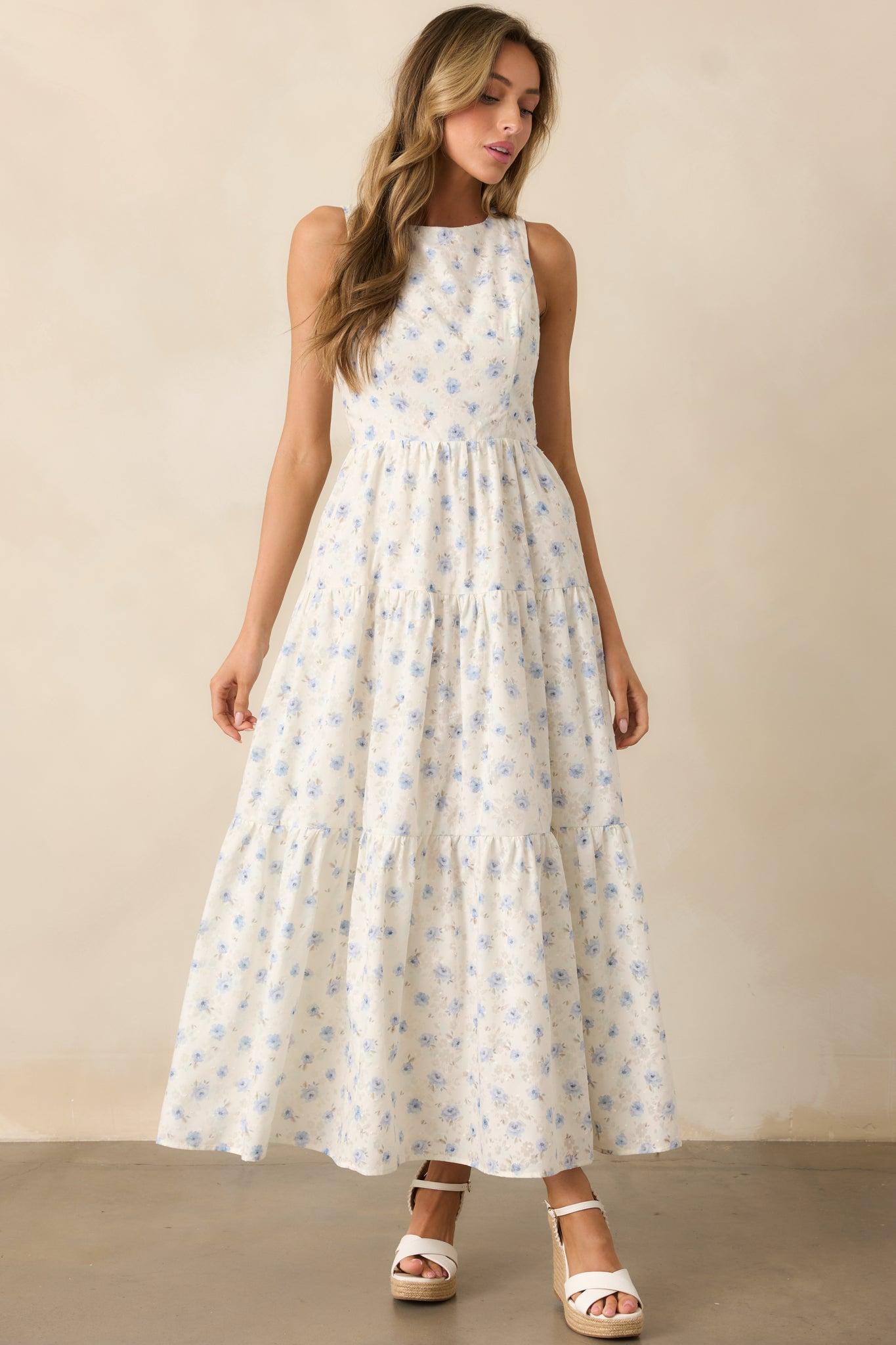 Blooming Garden Ivory Floral Tiered Maxi Dress Product Image