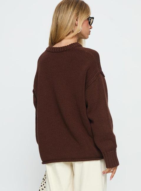 Wilda Crew Neck Knit Sweater Brown Product Image