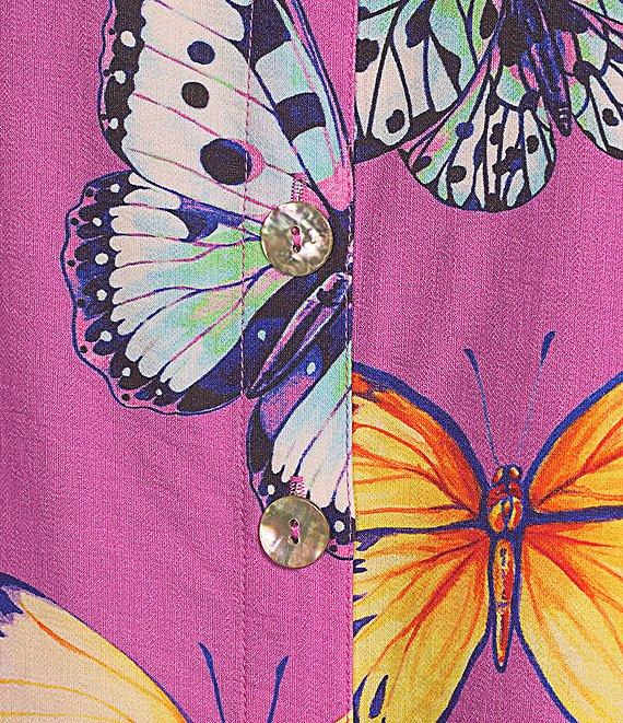 John Mark Butterfly Print Wire Collar Cinch Tie Sleeve Button Front Shirt Product Image