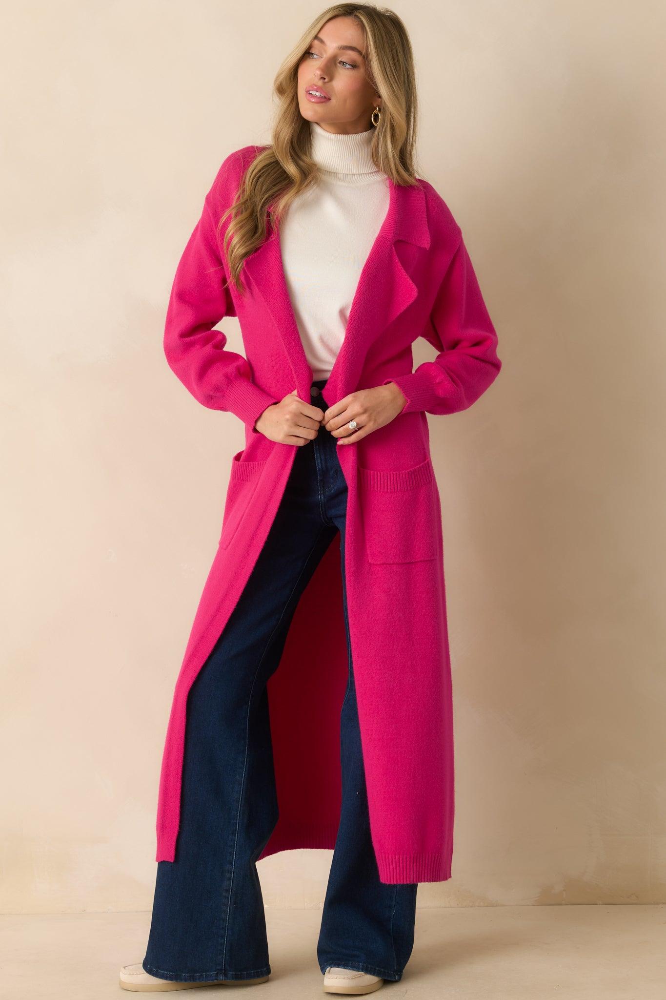 Shopping Around Hot Pink Longline Cardigan L / Hot Pink Product Image