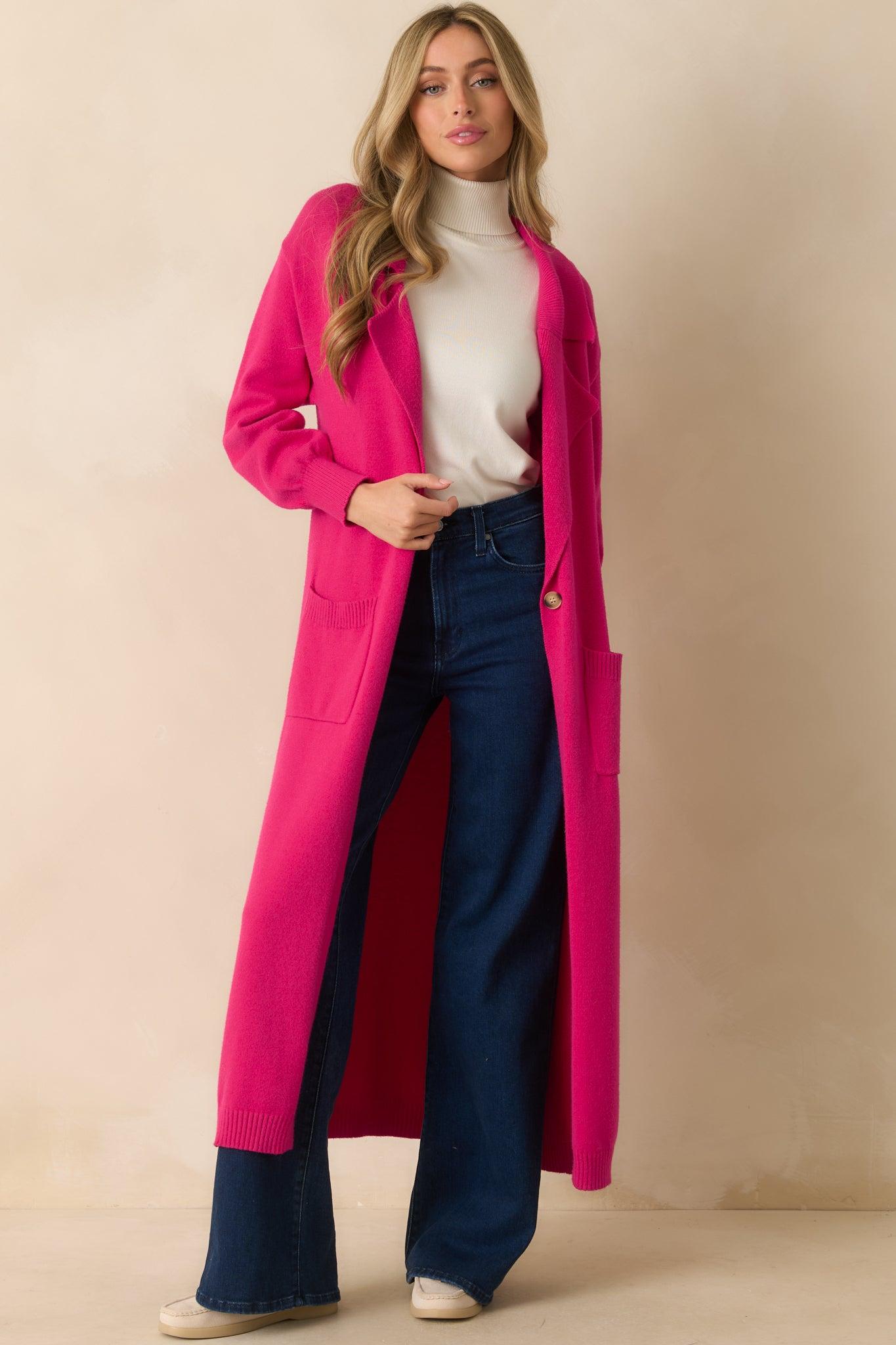 Shopping Around Hot Pink Longline Cardigan L / Hot Pink Product Image