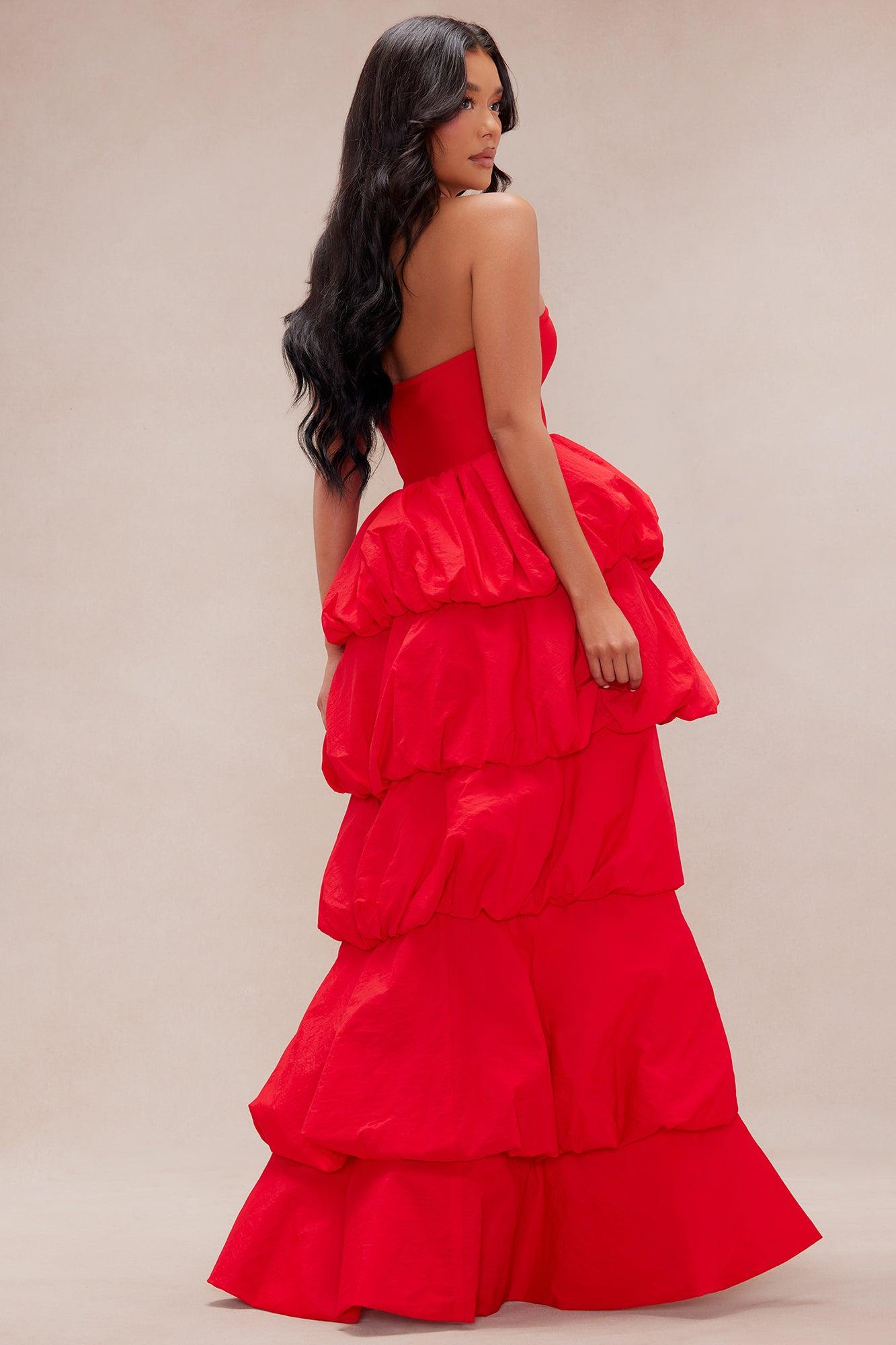 Corinna High Low Bubble Maxi Dress - Red Product Image