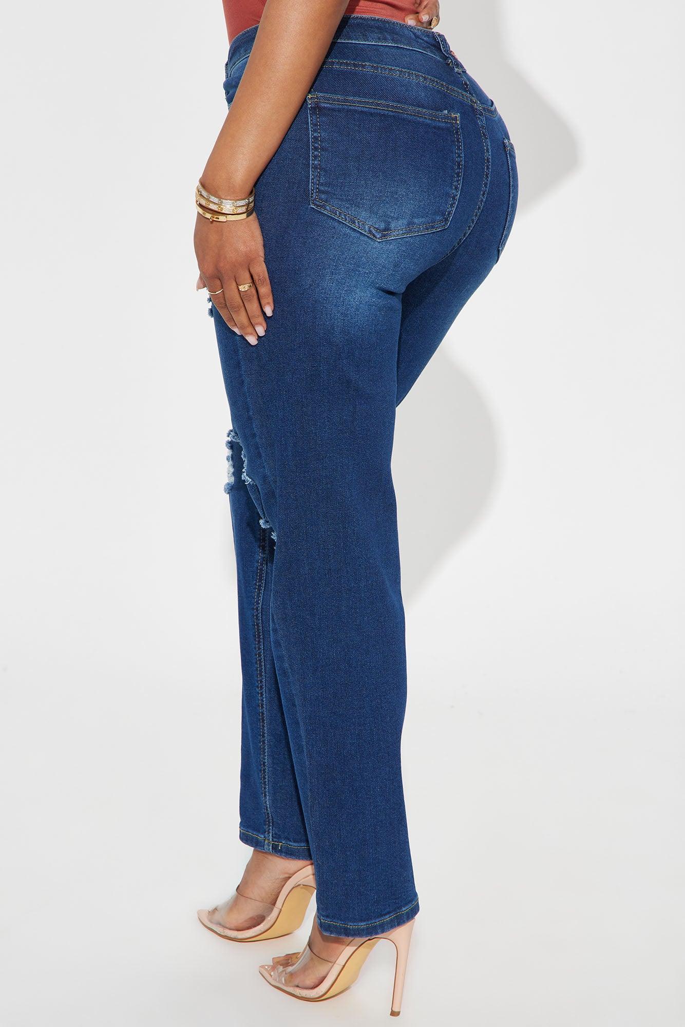 Lori Ripped Slim Straight Leg Jeans - Dark Wash Product Image