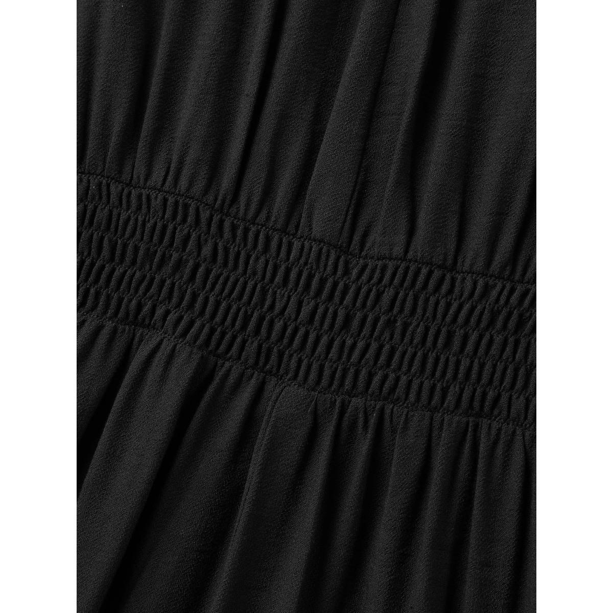 Plus Size Pleated Cinched Waist Solid Midi Dress Black Women V-neck Half Sleeve Curvy BloomChic 14-16/1X Product Image