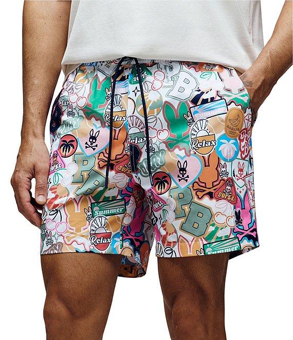 Psycho Bunny Marco Printed Pattern 5 3/4#double; Inseam Swim Trunks Product Image