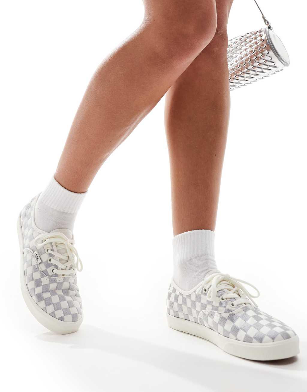 Vans Authentic Lowpro embroidered sneakers in gray checkerboard print Product Image