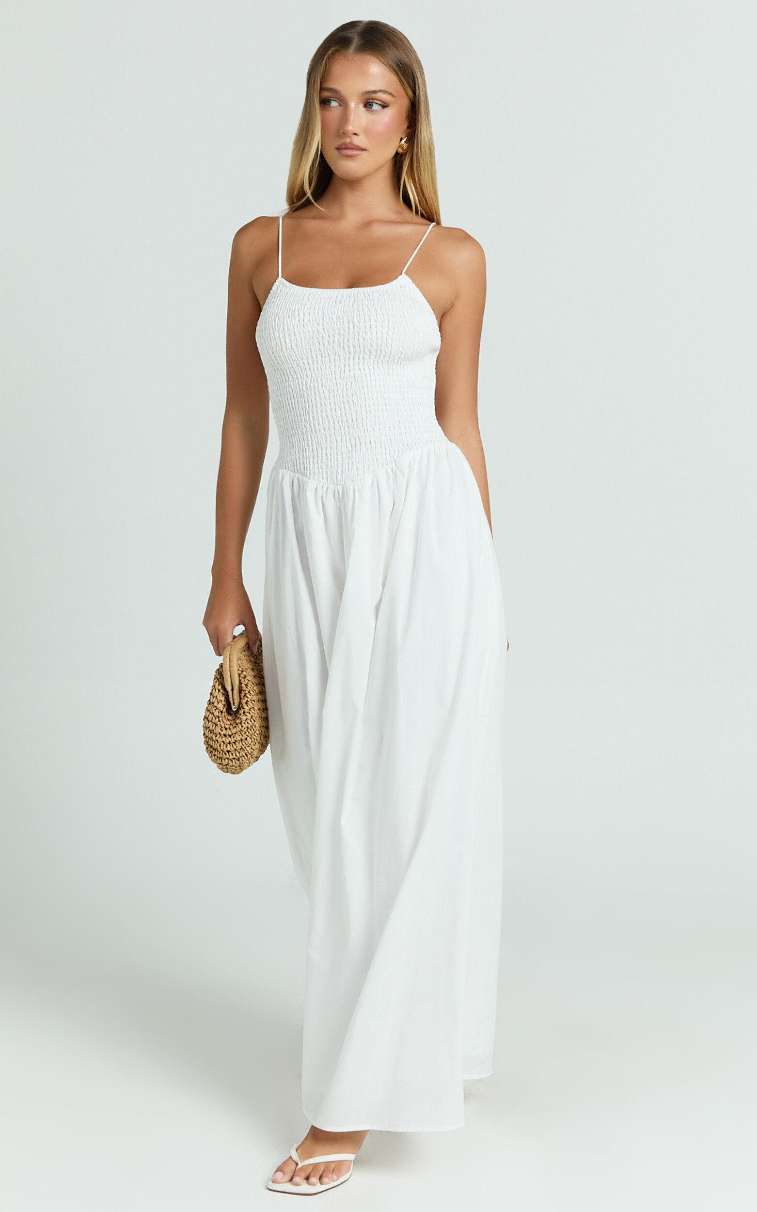 Rammy Maxi Dress - Sleeveless Shirred Dress in White Product Image
