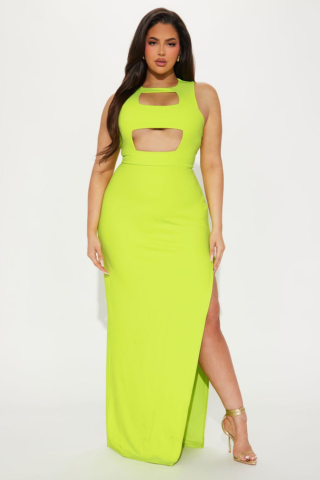Maria Cut Out Maxi Dress - Lime Product Image