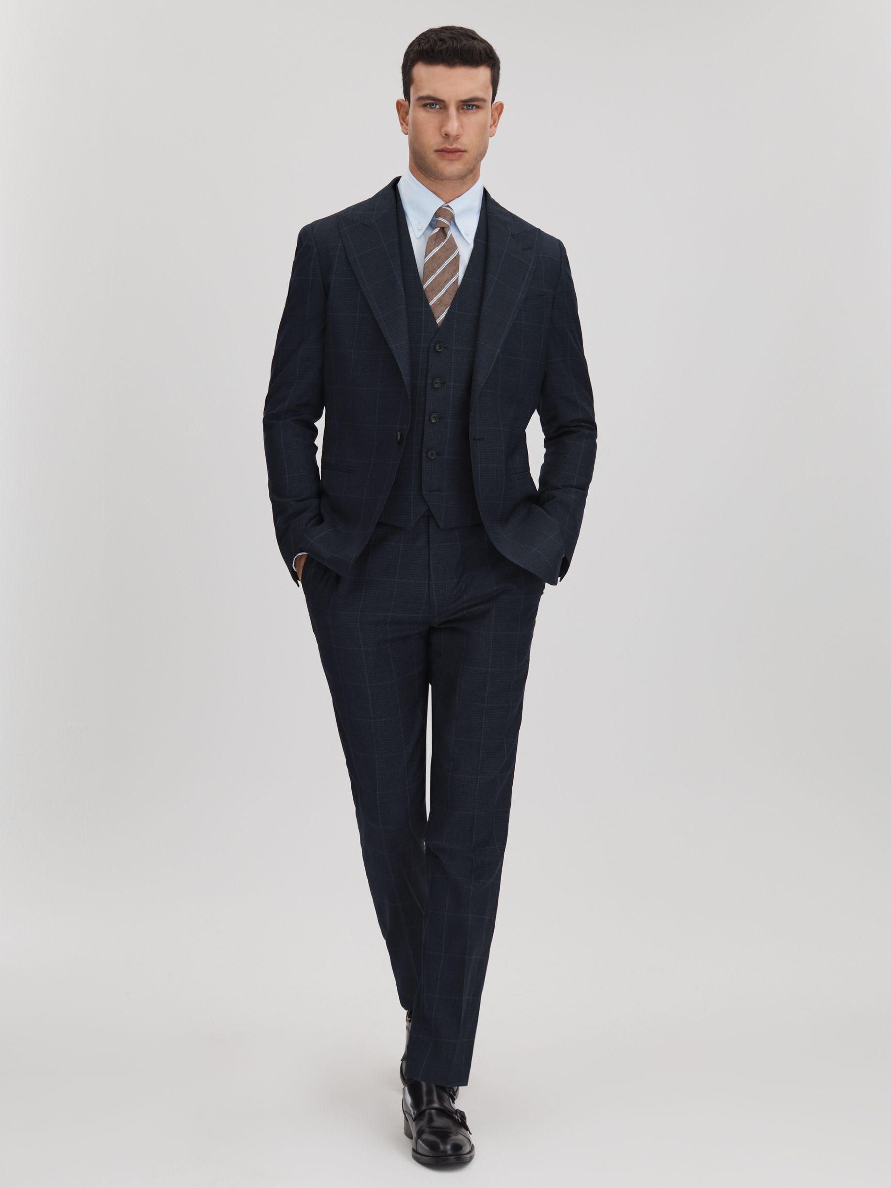 Klink Navy Wool Check Single Breasted Slim Fit Blazer Product Image
