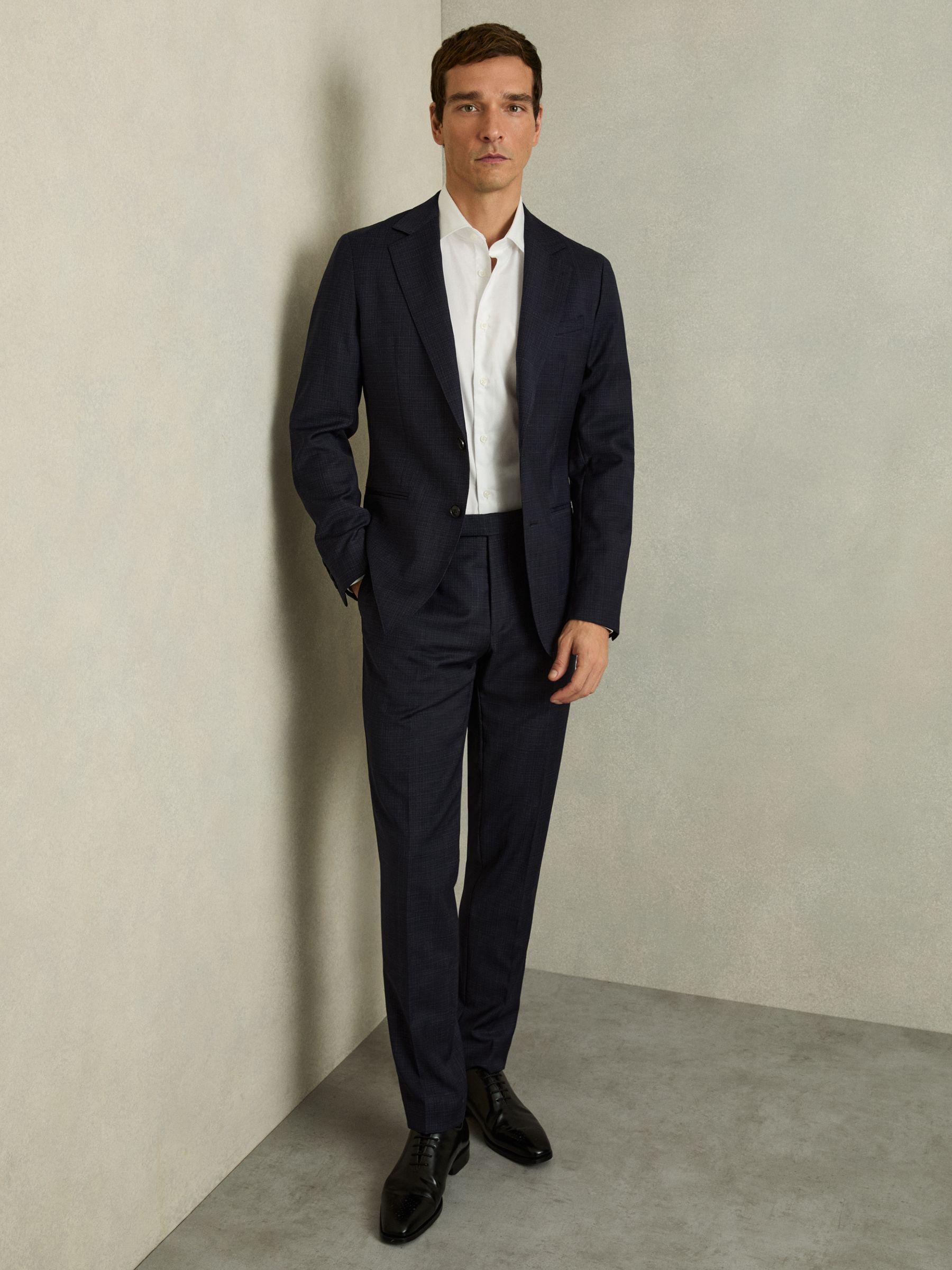 Slim-Fit Single-Breasted Textured Wool-Blend Suit Blazer in Navy Product Image