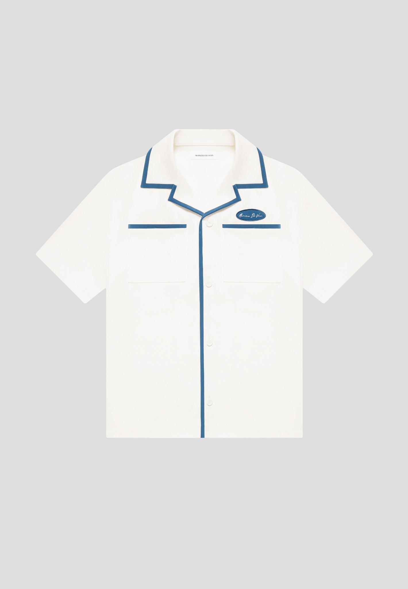 Owen - Velvet Eiffel Bowling Shirt - Cream/Blue Male Product Image