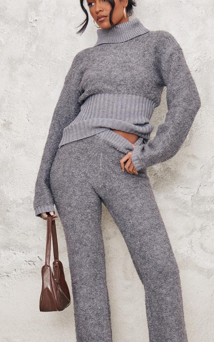 Tall Charcoal Contrast Textured Knit Pants Product Image
