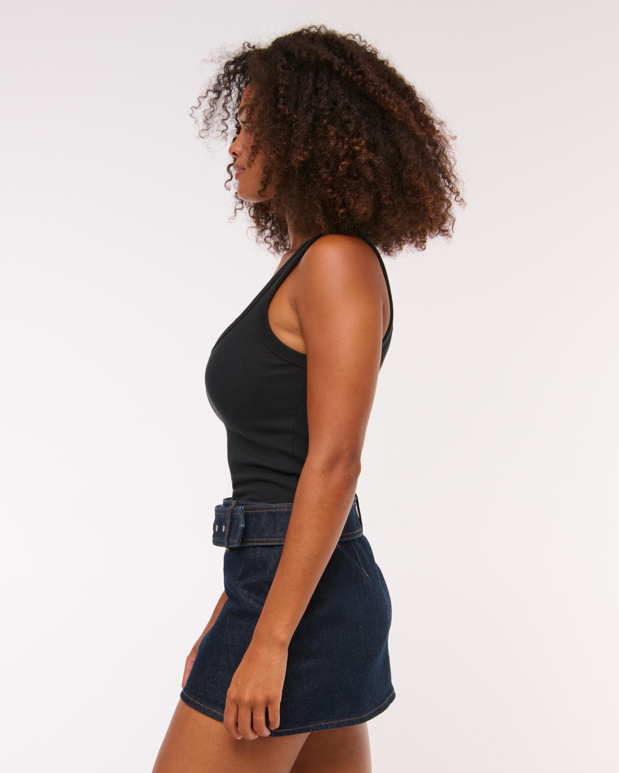 Curve Love Mid Rise Belted Denim Mini Skort Product Image