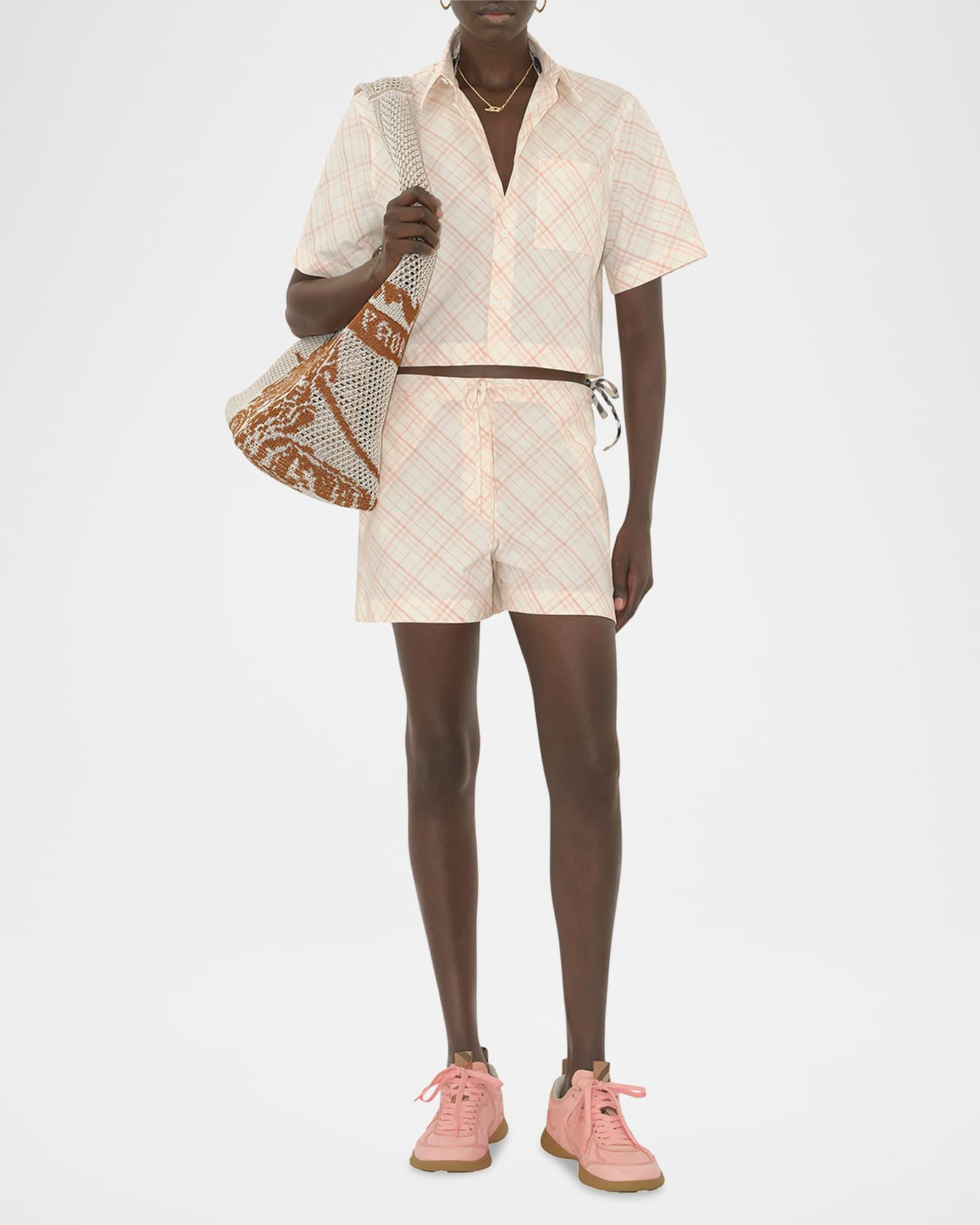 Check Short-Sleeve Crop Button-Down Shirt Product Image