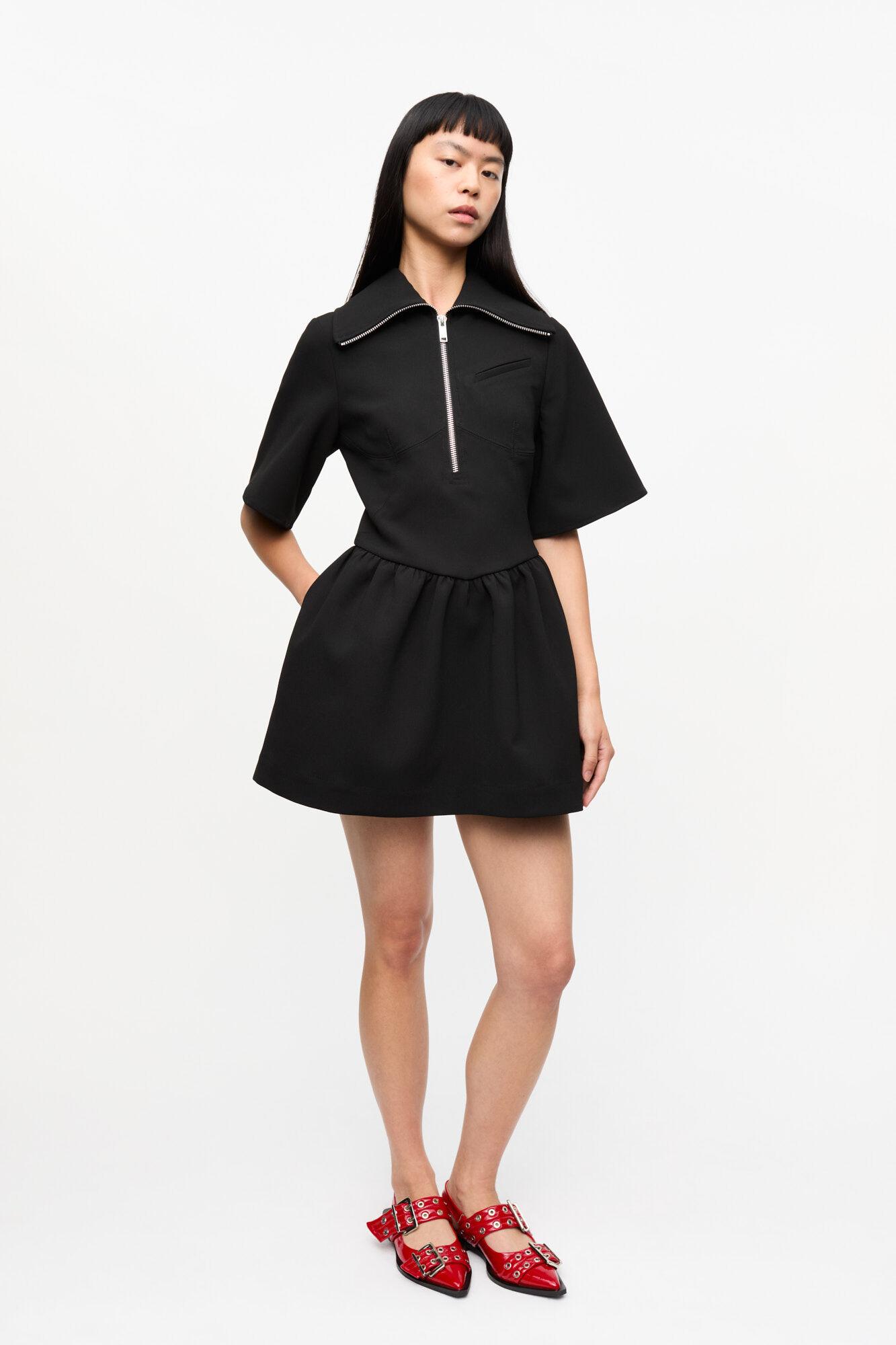 Black Bonded Crepe Mini Dress Product Image