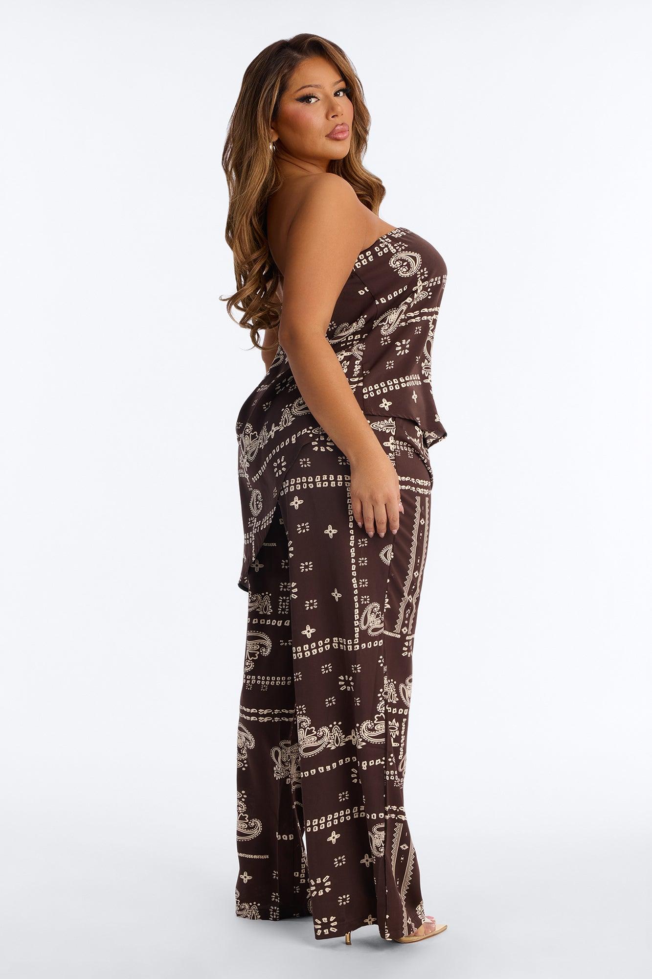 Perfect Instincts Bandana Pant Set - Brown Female Product Image