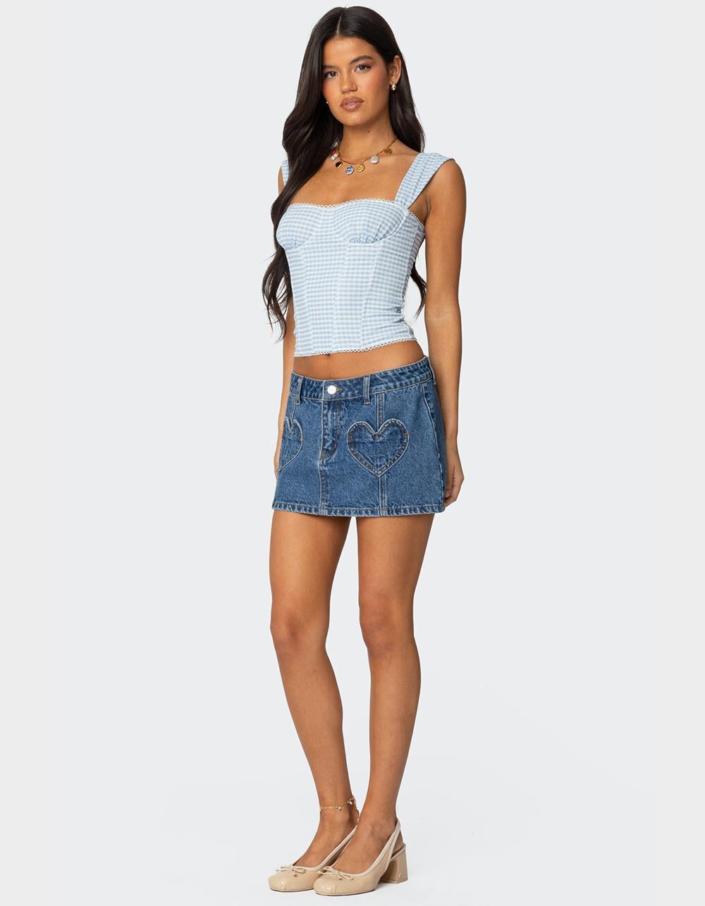 EDIKTED Marcella Wide Strap Mesh Corset - LIGHT BLUE Product Image