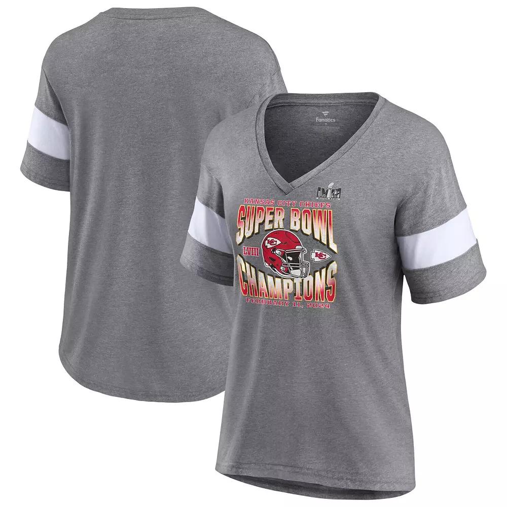 Women's Fanatics Branded  Heather Gray Kansas City Chiefs Super Bowl LVIII Champions Own the Moment Tri-Blend V-Neck T-Shirt, Size: Medium, Grey Product Image