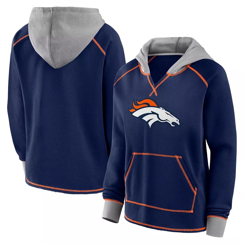 Women's Navy Denver Broncos Boom Fleece Pullover V-Neck Hoodie, Size: 2XL, Blue Product Image