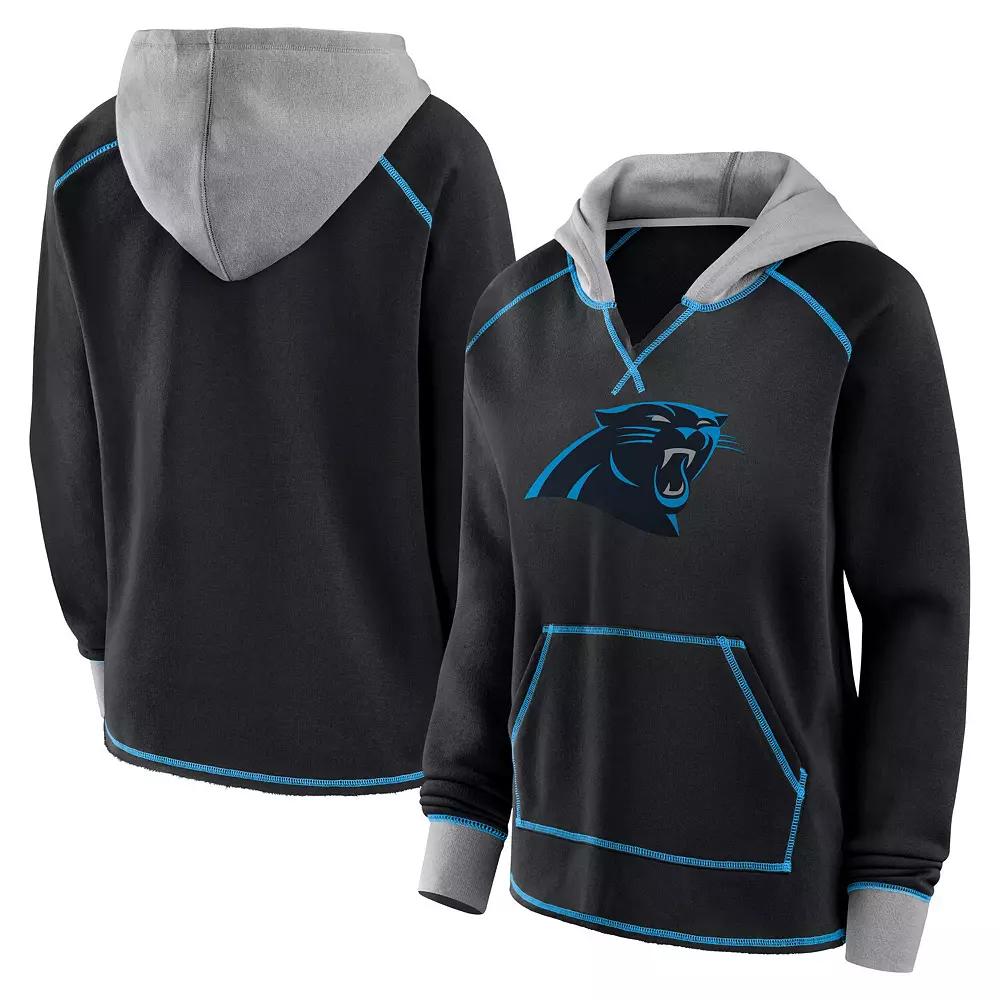 Women's Black Carolina Panthers Boom Fleece Pullover V-Neck Hoodie,  Product Image