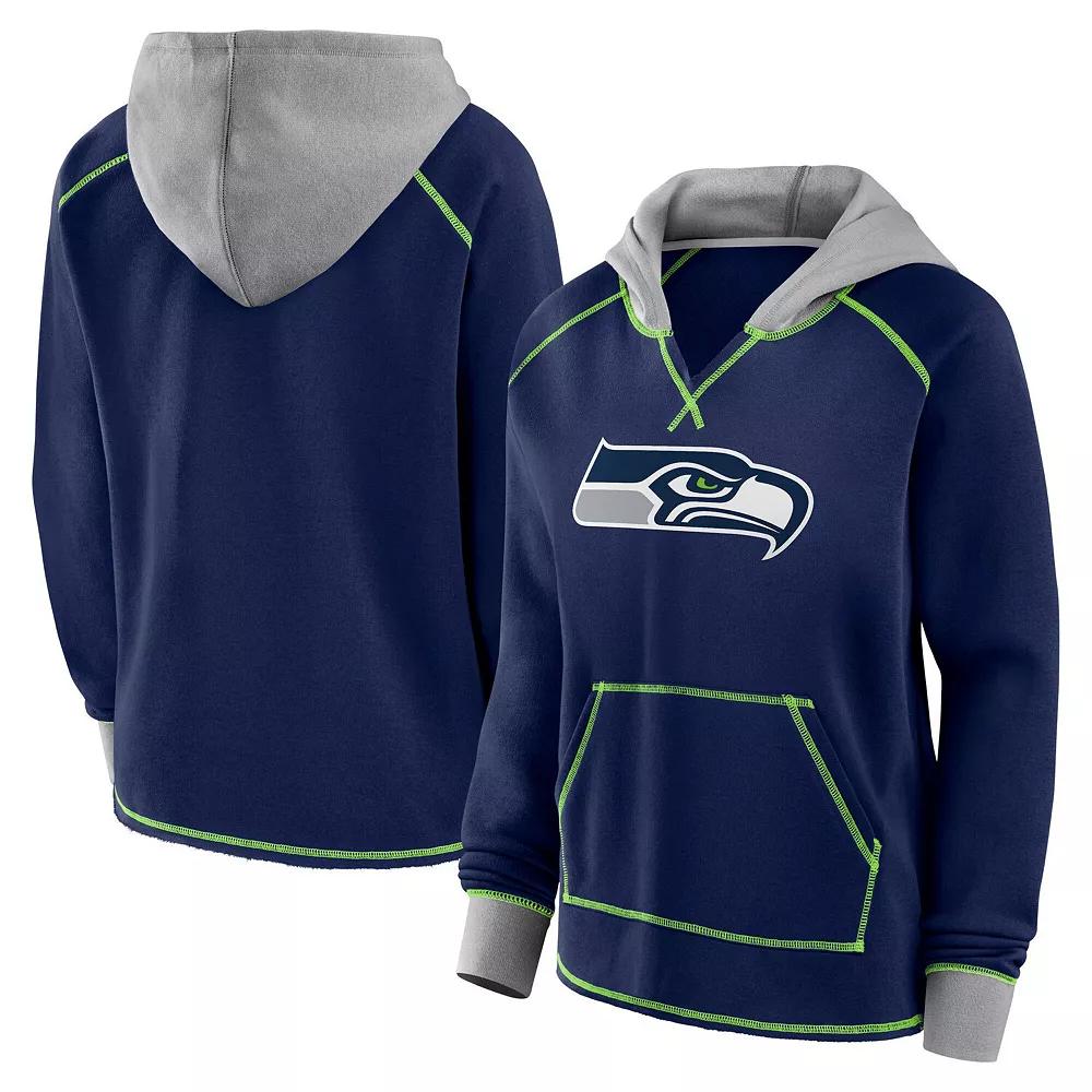 Women's College Navy Seattle Seahawks Boom Fleece Pullover V-Neck Hoodie,  Product Image